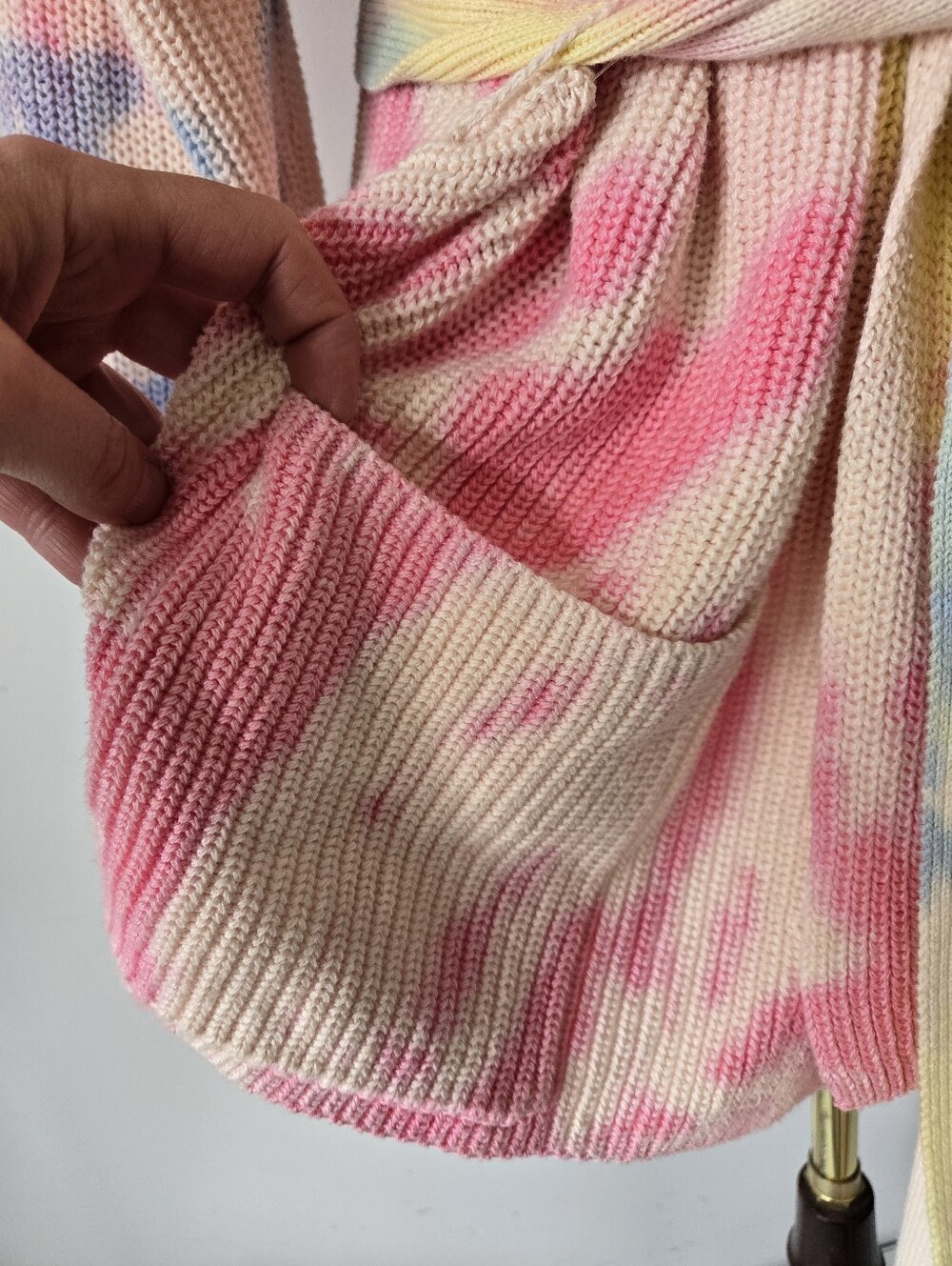 525 America Pastel Tie-Dye Cotton Knit Belted Cardigan. Size Large - Picture 3 of 13